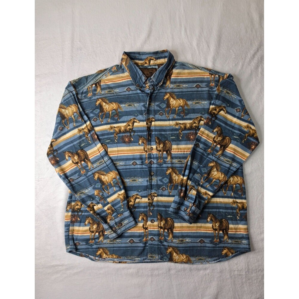 Bluff Creek Outfitters Mens Southwestern Horse Long Sleeve Shirt Size XL